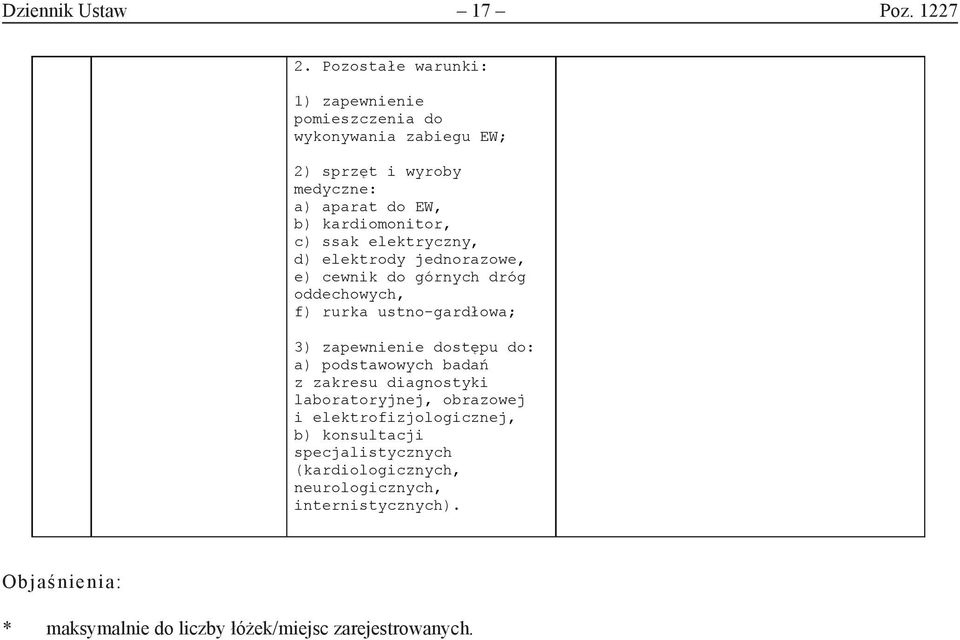 elektryczny, d) elektrody jednorazowe, e) cewnik do górnych dróg oddechowych, f) rurka ustno-gardłowa; 3) zapewnienie dostępu do: a) podstawowych badań z