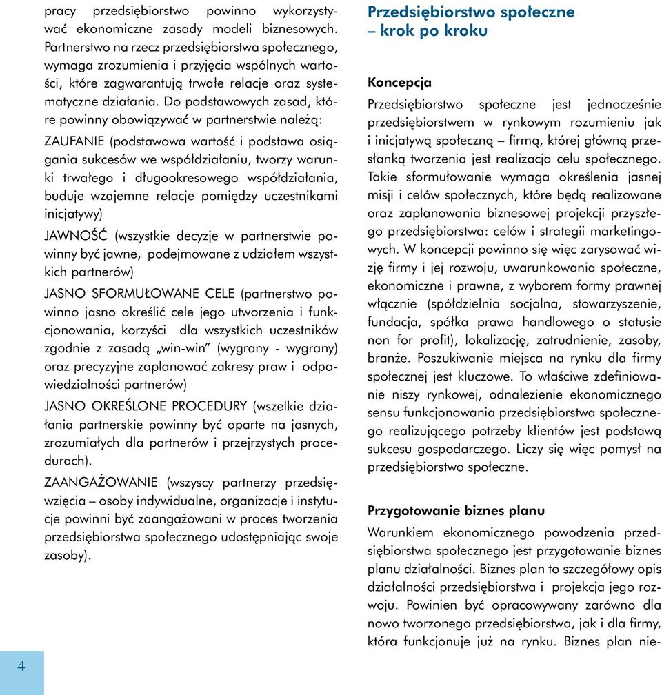Do podstawowych zasad, które powinny obowiązywać w partnerstwie należą: ZAUFANIE (podstawowa wartość i podstawa osiągania sukcesów we współdziałaniu, tworzy warunki trwałego i długookresowego
