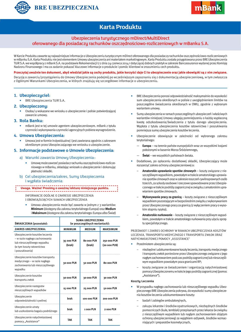 Karta Produktuzostała przygotowana przezbreubezpieczenia TUiRS.A. we współpracyzmbanks.a. na podstawie Rekomendacji Uzdnia 24 czerwca 2014 r dotyczącej dobrych praktykwzakresie Bancassurance wydanej