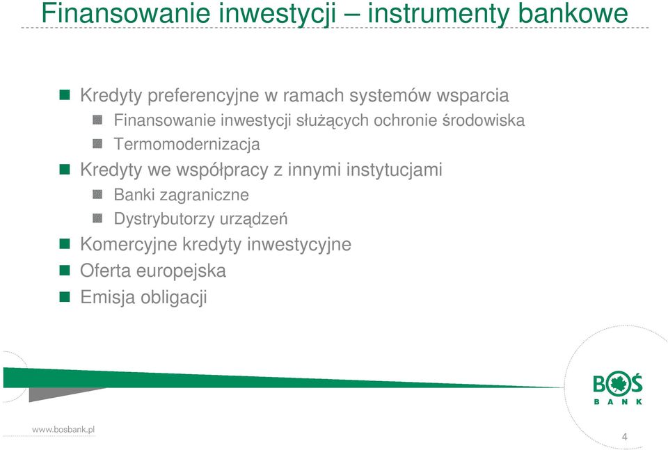 Termomodernizacja Kredyty we współpracy z innymi instytucjami Banki zagraniczne