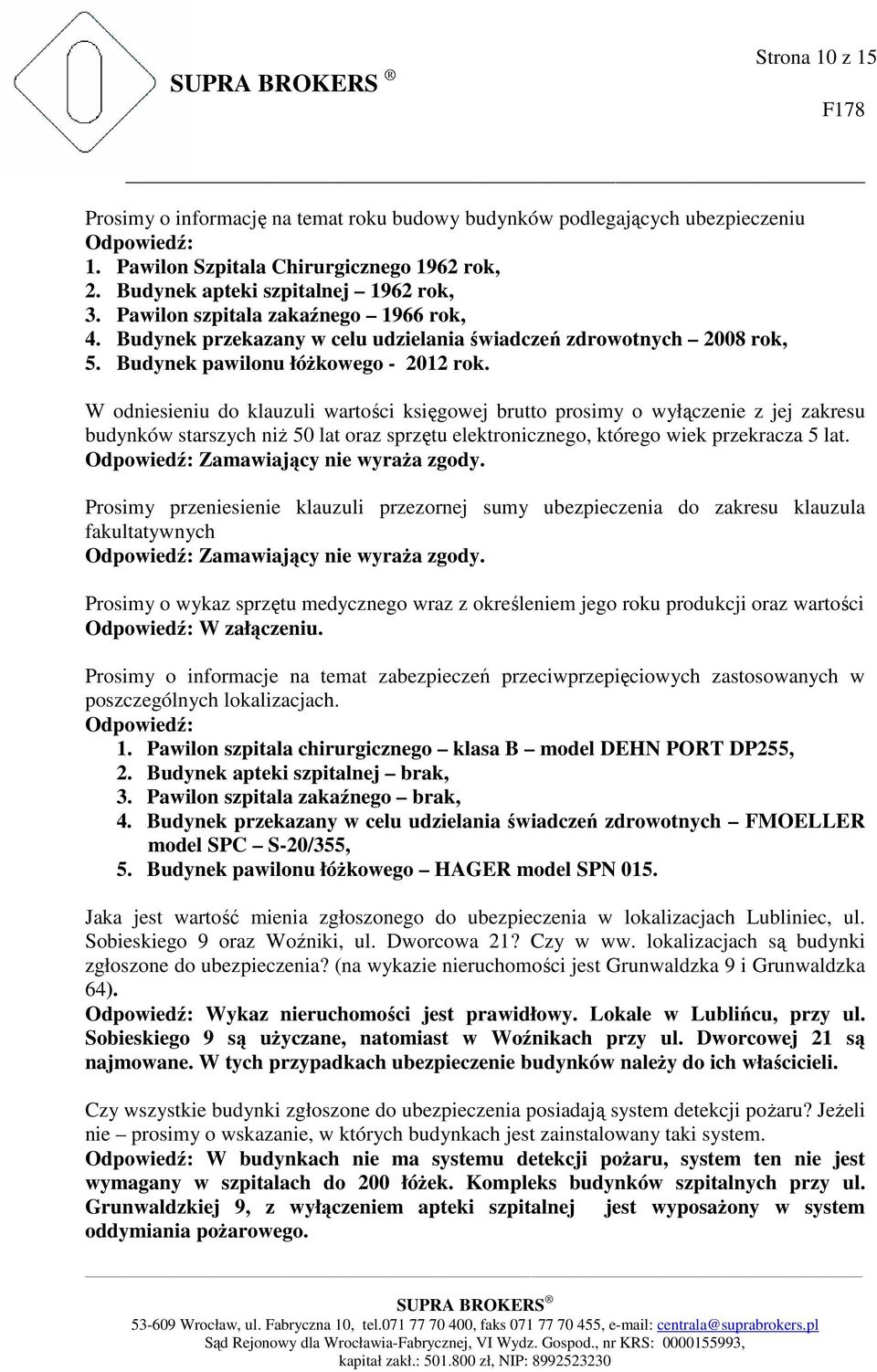 W odniesieniu do klauzuli wartości księgowej brutto prosimy o wyłączenie z jej zakresu budynków starszych niż 50 lat oraz sprzętu elektronicznego, którego wiek przekracza 5 lat.