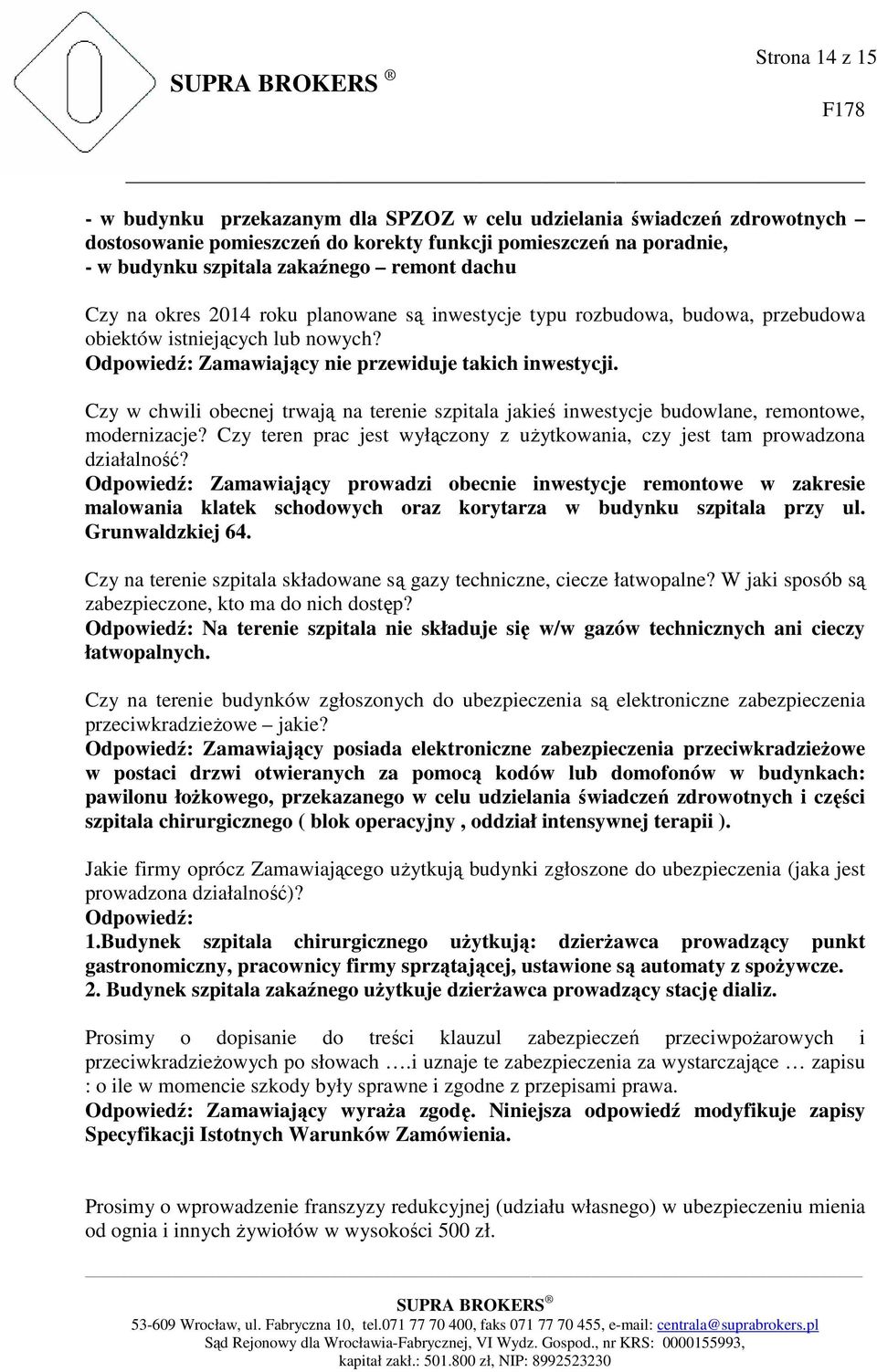 Czy w chwili obecnej trwają na terenie szpitala jakieś inwestycje budowlane, remontowe, modernizacje? Czy teren prac jest wyłączony z użytkowania, czy jest tam prowadzona działalność?