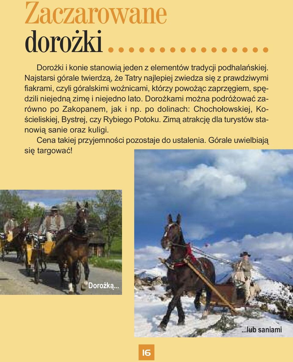 spędzili niejedną zimę i niejedno lato. Dorożkami można podróżować zarówno po Zakopanem, jak i np.