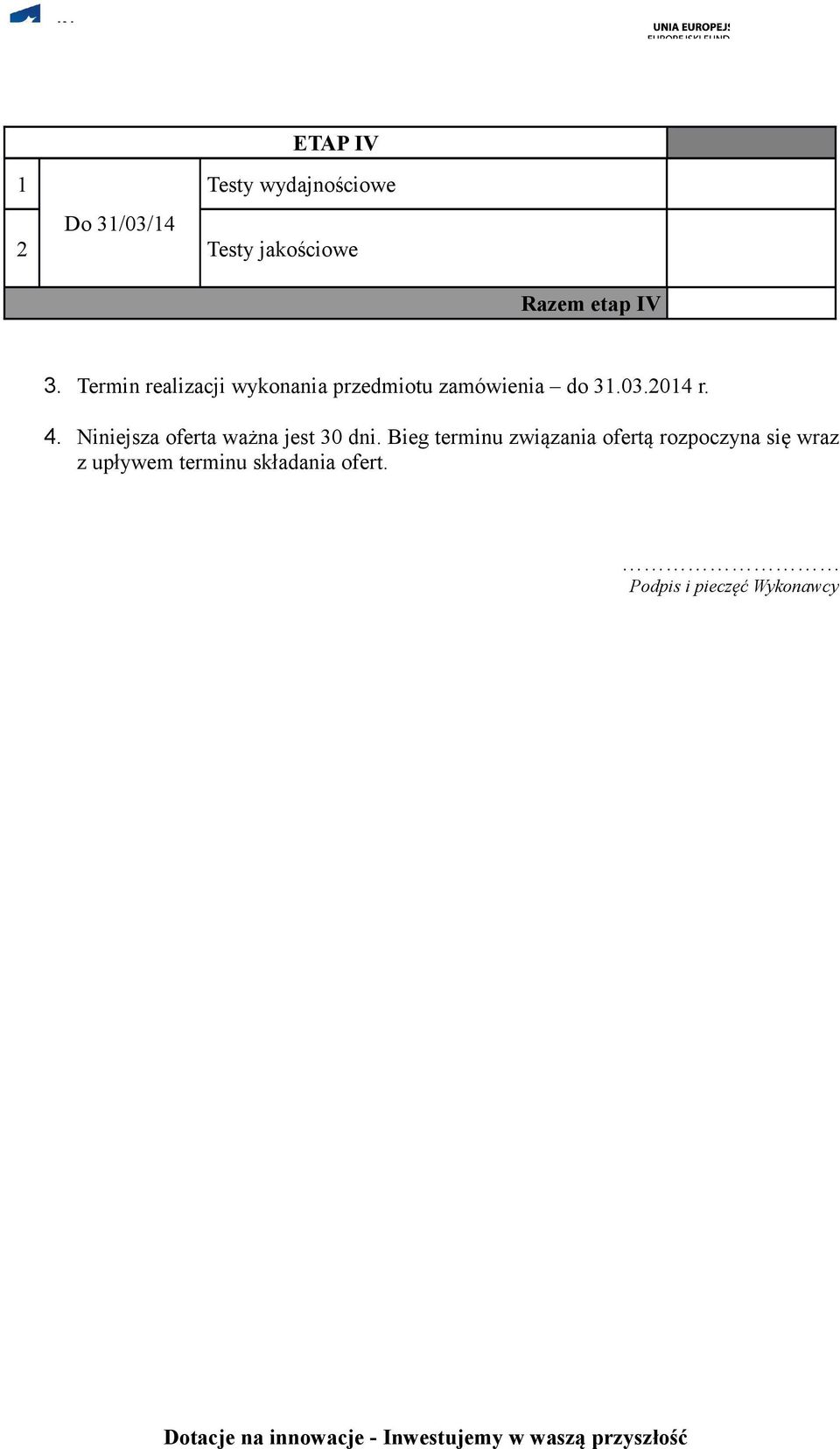 4. Niniejsza oferta ważna jest 30 dni.