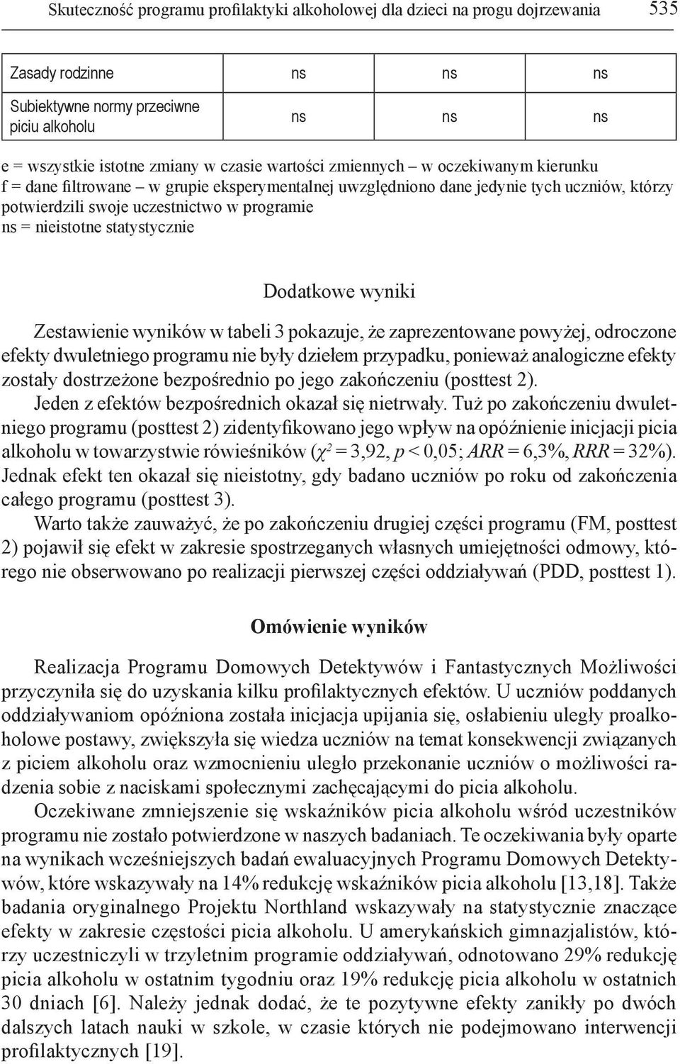wyniki Zestawienie wyników w tabeli 3 pokazuje, że zaprezentowane powyżej, odroczone efekty dwuletniego programu nie były dziełem przypadku, ponieważ analogiczne efekty zostały dostrzeżone