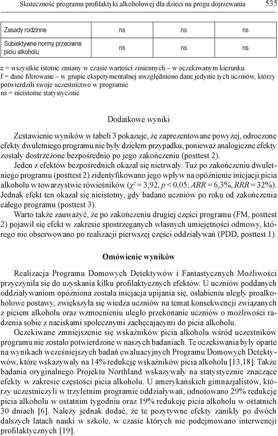 wyniki Zestawienie wyników w tabeli 3 pokazuje, że zaprezentowane powyżej, odroczone efekty dwuletniego programu nie były dziełem przypadku, ponieważ analogiczne efekty zostały dostrzeżone