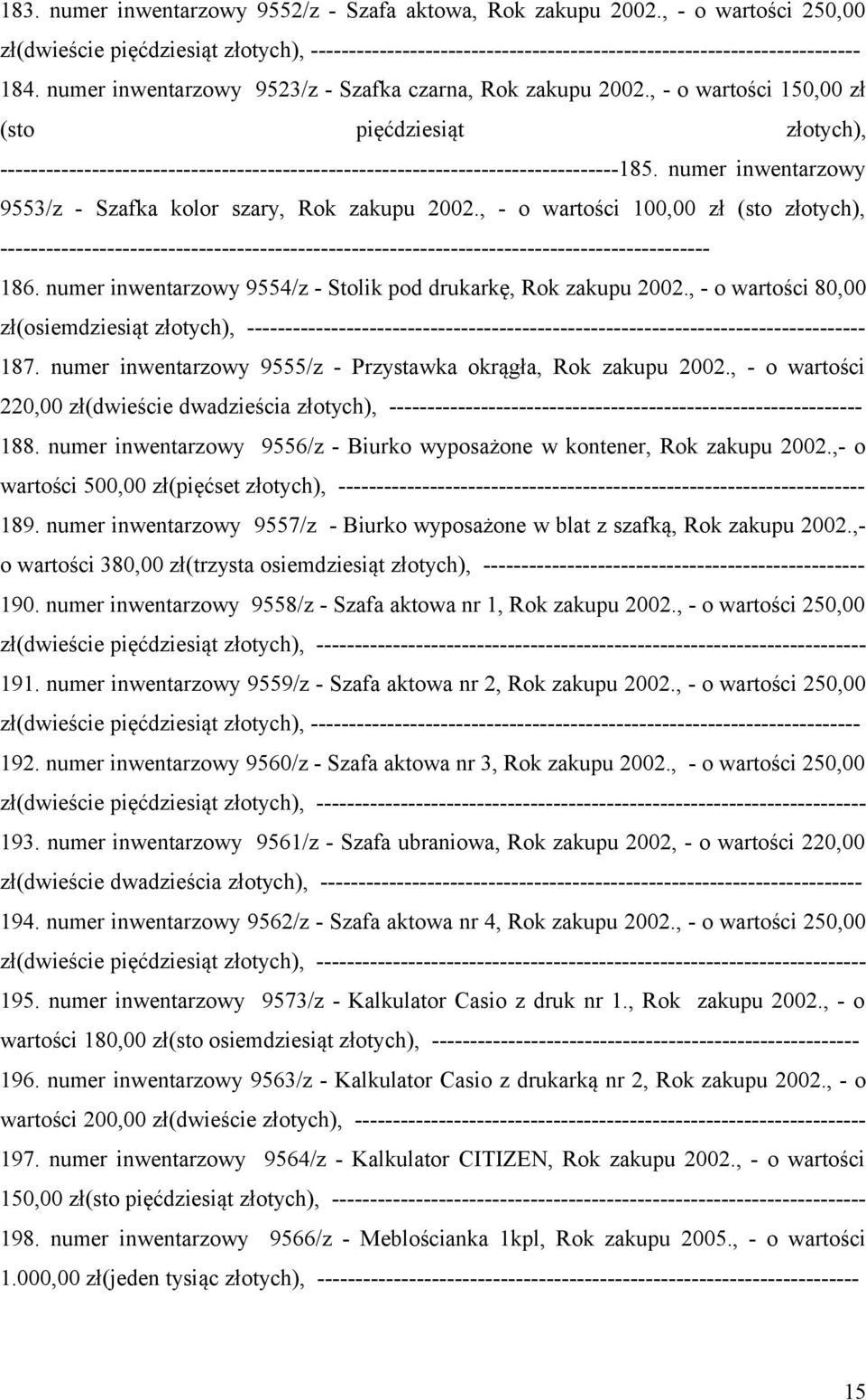 numer inwentarzowy 9553/z - Szafka kolor szary, Rok zakupu 2002.