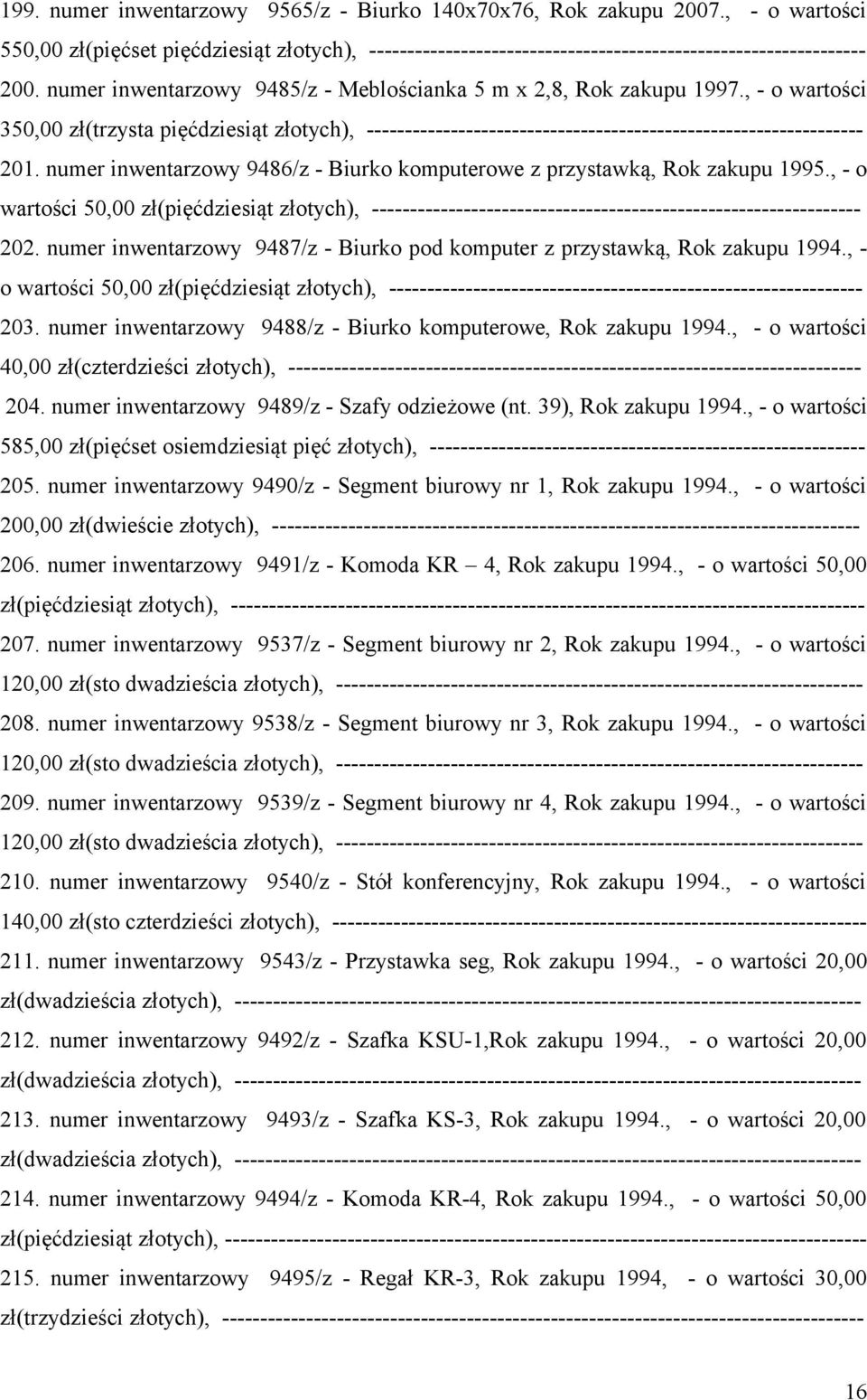 numer inwentarzowy 9486/z - Biurko komputerowe z przystawką, Rok zakupu 1995., - o wartości 50,00 zł(pięćdziesiąt złotych), ---------------------------------------------------------------- 202.