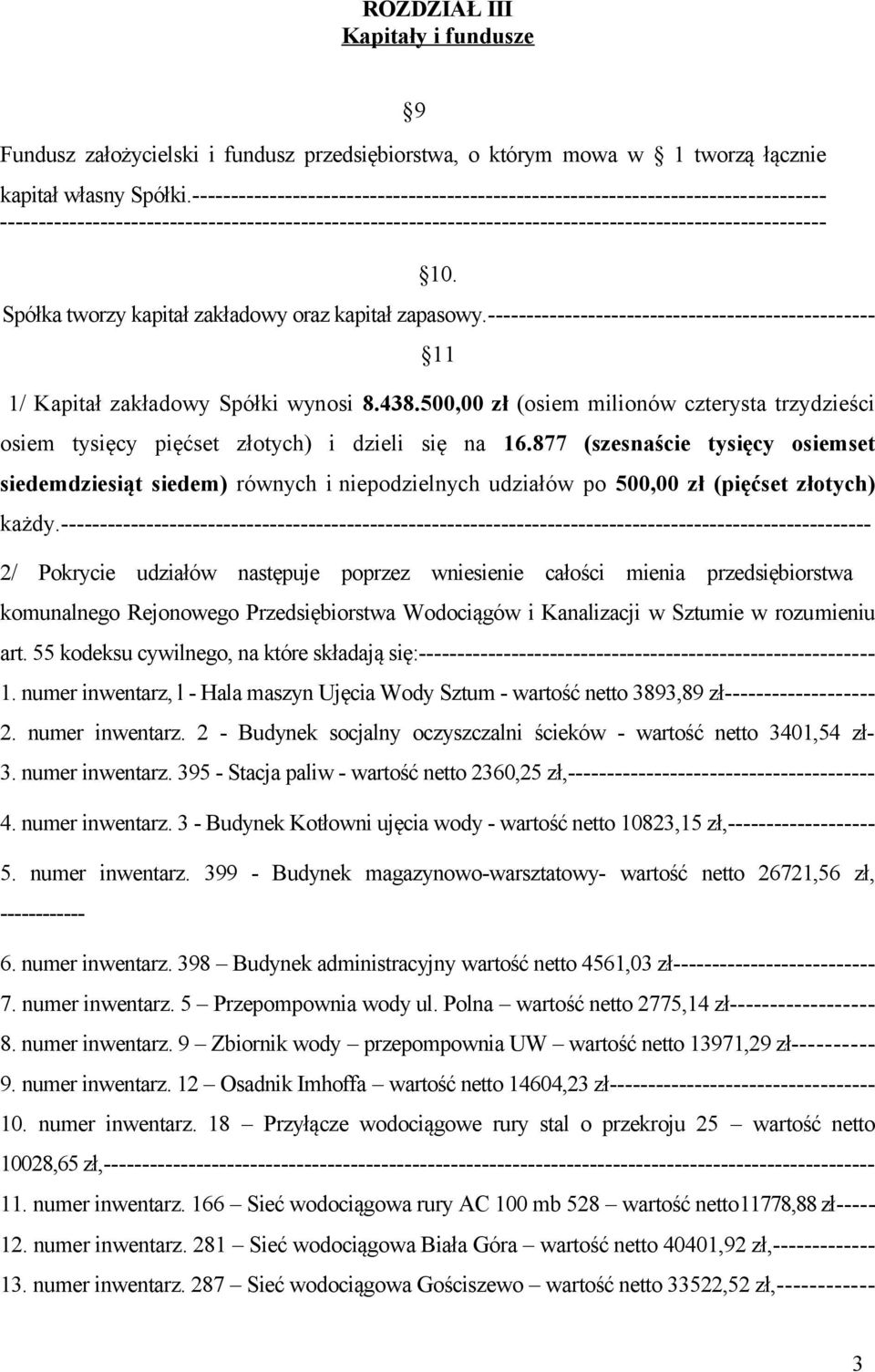 Spółka tworzy kapitał zakładowy oraz kapitał zapasowy.-------------------------------------------------- 11 1/ Kapitał zakładowy Spółki wynosi 8.438.