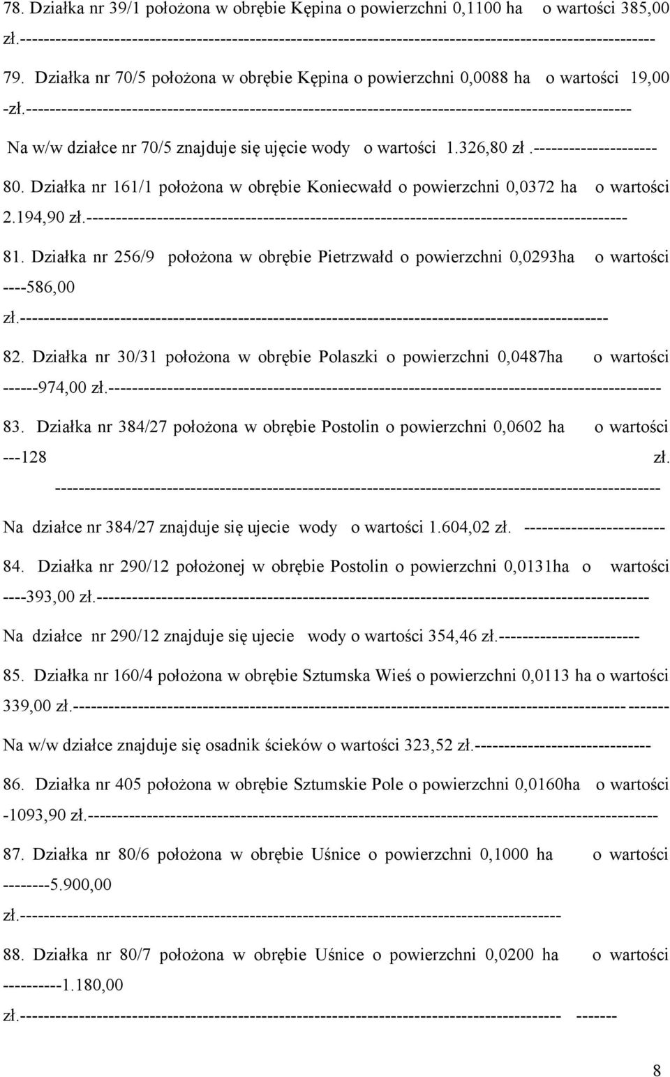 ------------------------------------------------------------------------------------------------------- Na w/w działce nr 70/5 znajduje się ujęcie wody o wartości 1.326,80 zł.--------------------- 80.