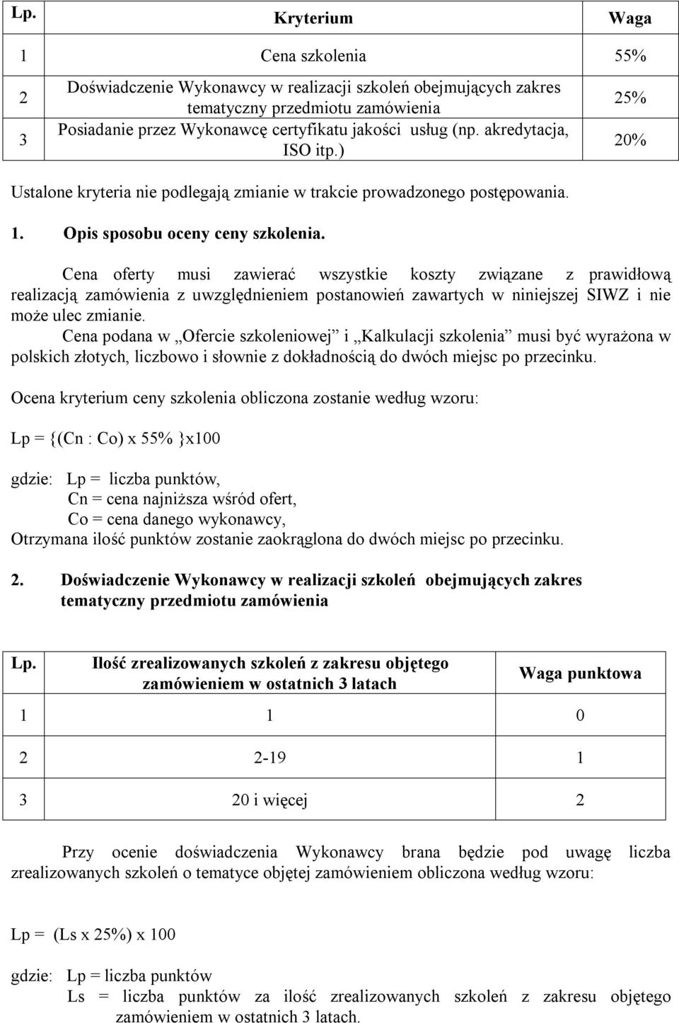 Cena oferty musi zawierać wszystkie koszty związane z prawidłową realizacją zamówienia z uwzględnieniem postanowień zawartych w niniejszej SIWZ i nie może ulec zmianie.