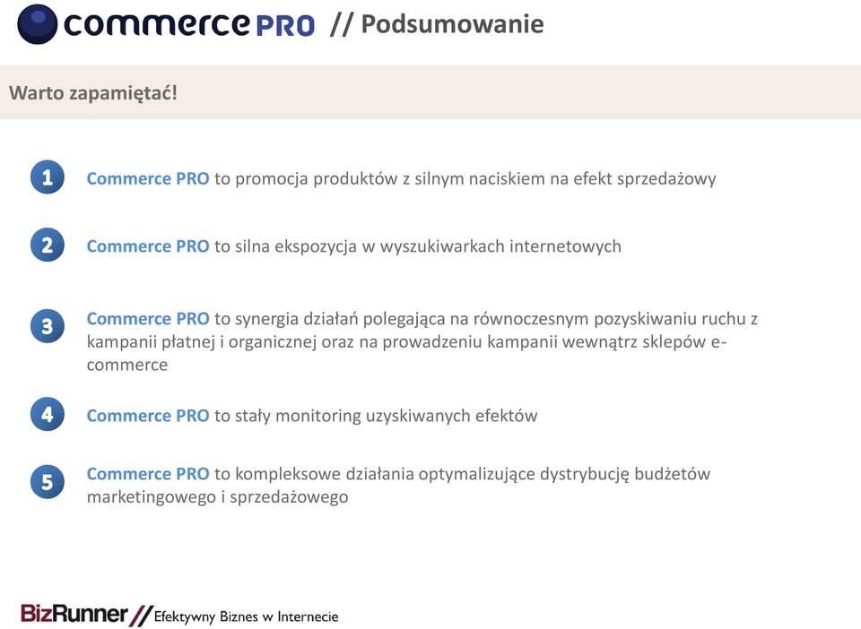 internetowych Commerce PRO to synergia działań polegająca na równoczesnym pozyskiwaniu ruchu z kampanii płatnej i organicznej