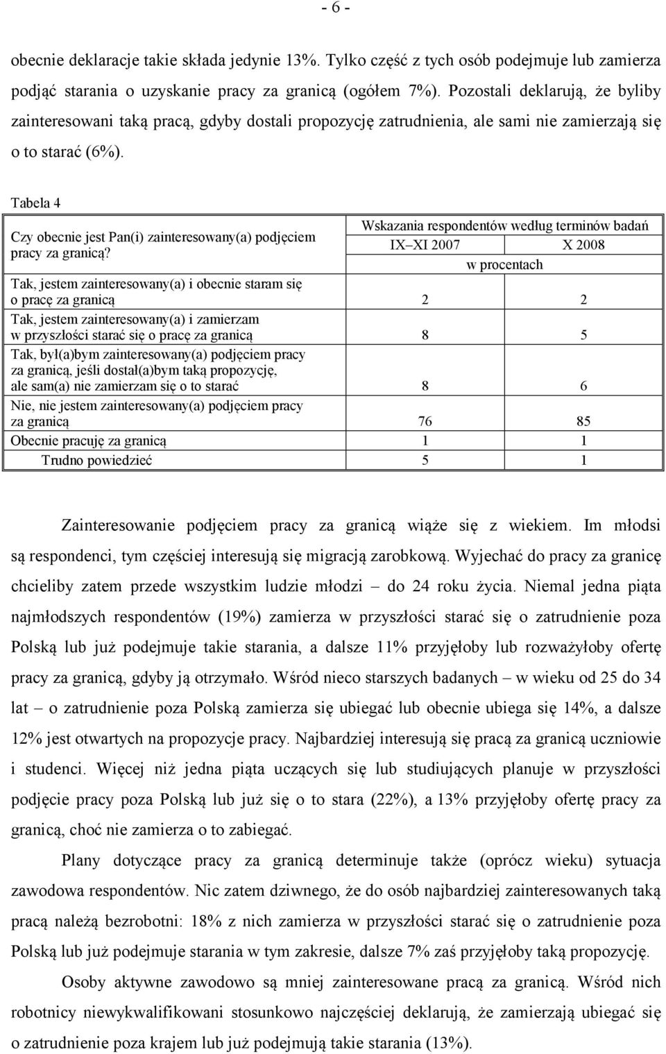 Tabela 4 Czy obecnie jest Pan(i) zainteresowany(a) podjęciem pracy za granicą?