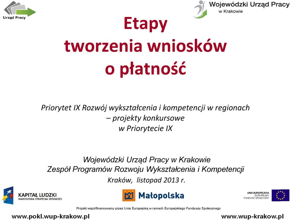 w Priorytecie IX Wojewódzki Urząd Pracy w Krakowie Zespół