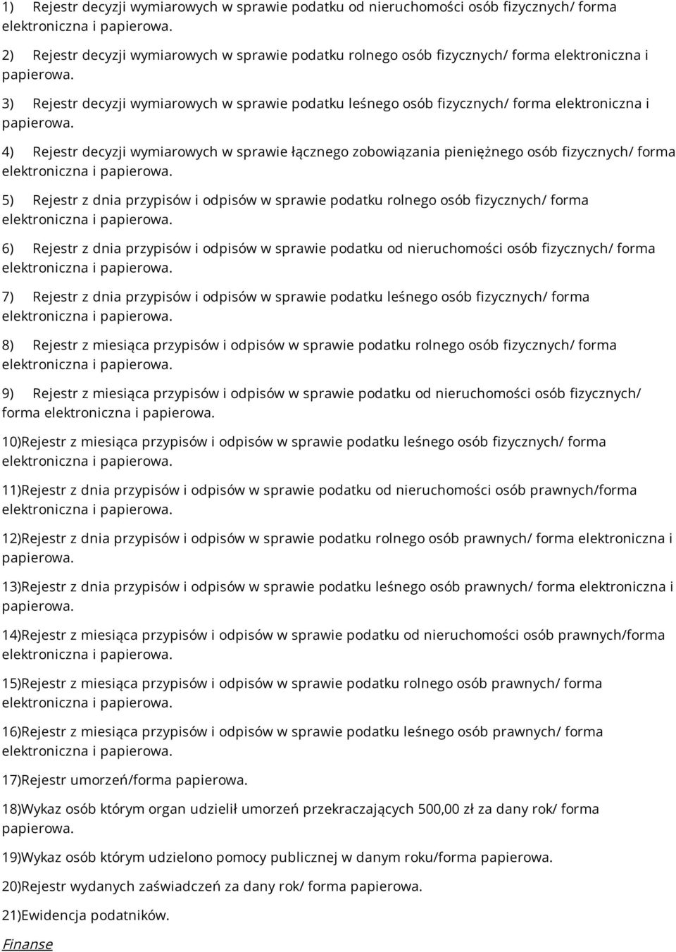 dnia przypisów i odpisów w sprawie podatku rolnego osób fizycznych/ forma 6) Rejestr z dnia przypisów i odpisów w sprawie podatku od nieruchomości osób fizycznych/ forma 7) Rejestr z dnia przypisów i