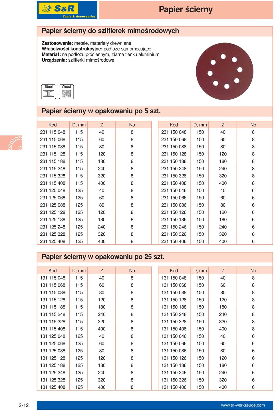 Kod D, mm Z No 231 115 048 115 40 8 231 115 068 115 60 8 231 115 088 115 80 8 231 115 128 115 120 8 231 115 188 115 180 8 231 115 248 115 240 8 231 115 328 115 320 8 231 115 408 115 400 8 231 125 048