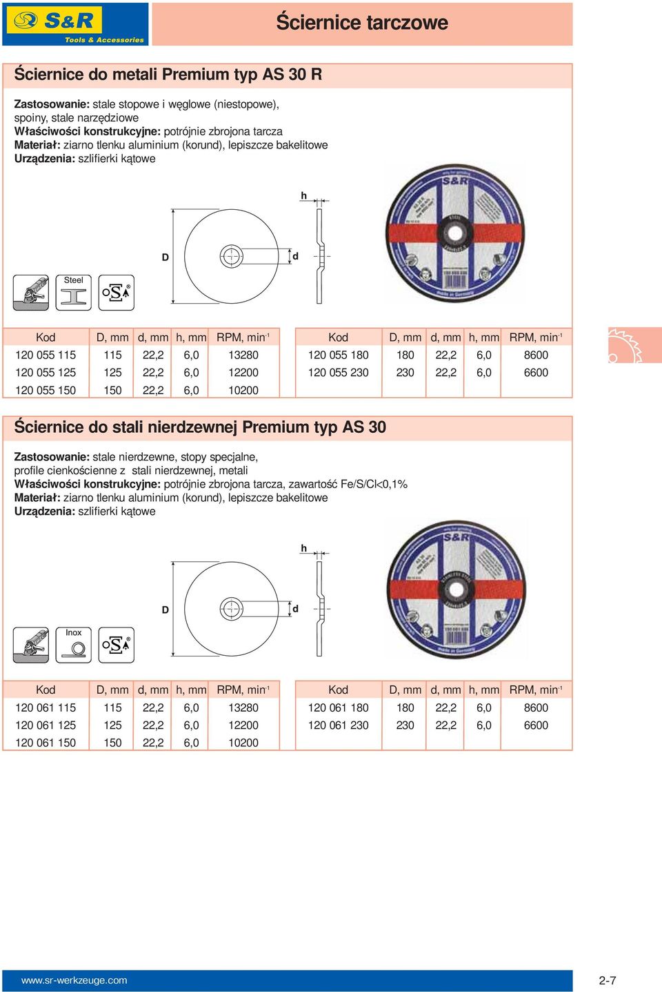 6,0 8600 120 055 230 230 22,2 6,0 6600 Ściernice do stali nierdzewnej Premium typ AS 30 Zastosowanie: stale nierdzewne, stopy specjalne, profile cienkościenne z stali nierdzewnej, metali Właściwości