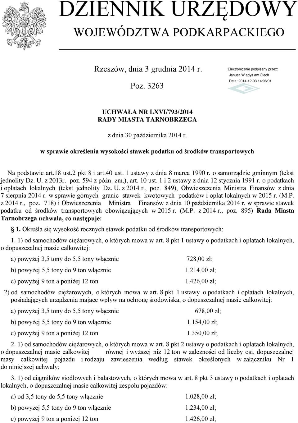 z 2013r. poz. 594 z późn. zm.), art. 10 ust. 1 i 2 ustawy z dnia 12 stycznia 1991 r. o podatkach i opłatach lokalnych (tekst jednolity Dz. U. z 2014 r., poz.