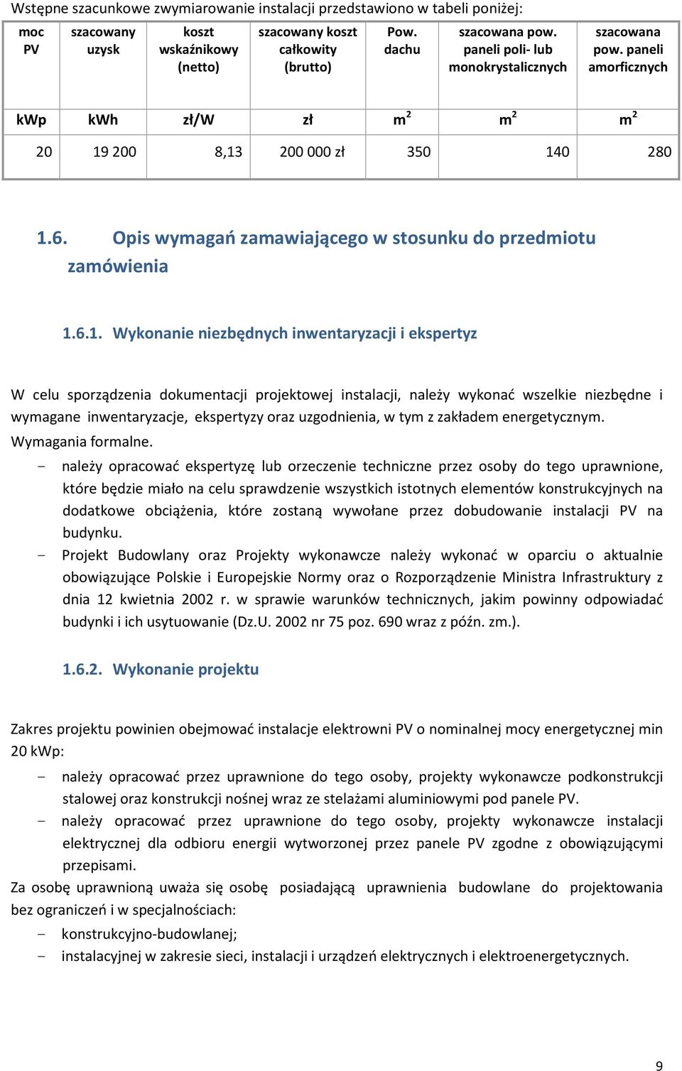 Opis wymagań zamawiającego w stosunku do przedmiotu zamówienia 1.