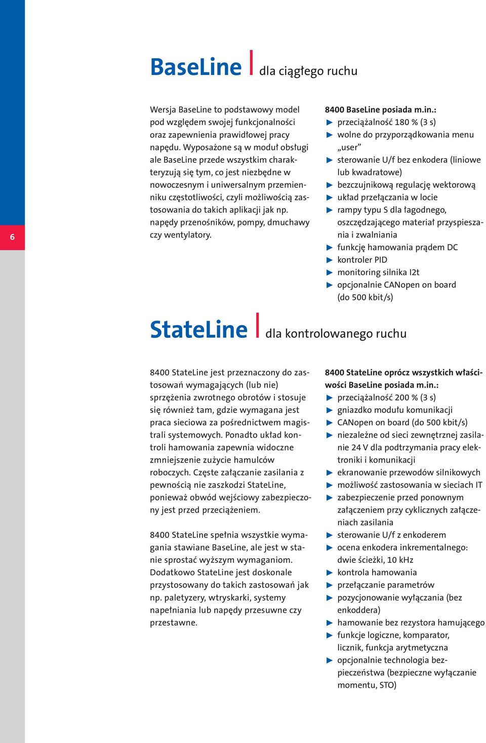 takich aplikacji jak np. napędy przenośników, pompy, dmuchawy czy wentylatory. StateLine