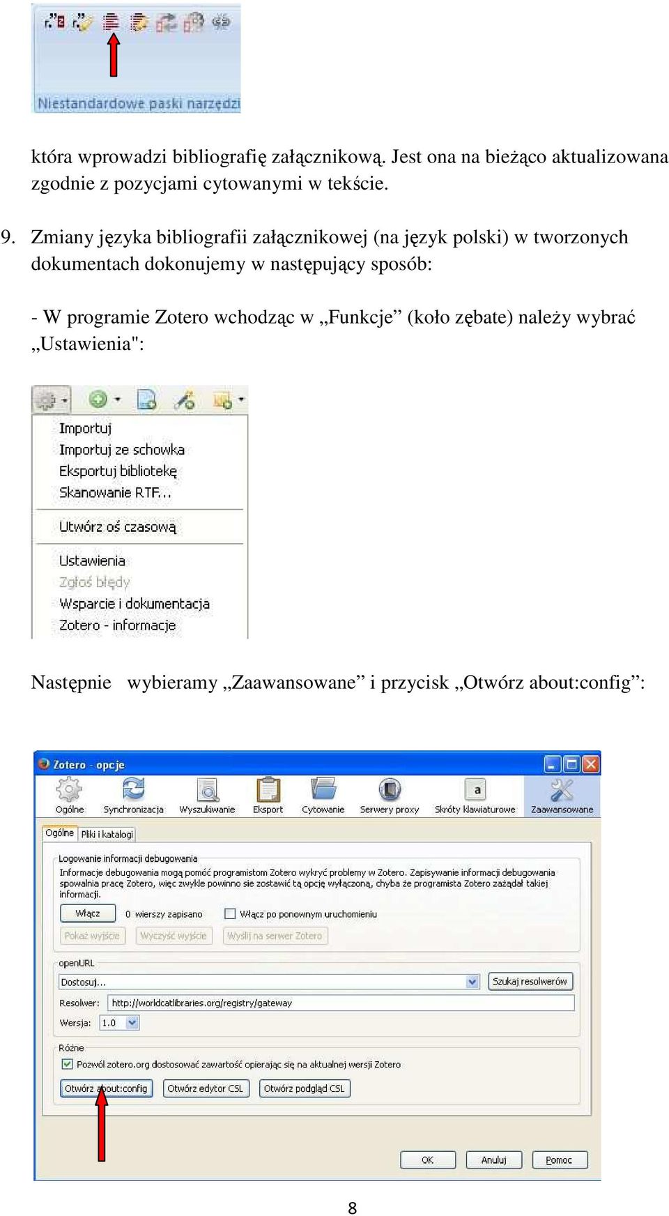 Zmiany języka bibliografii załącznikowej (na język polski) w tworzonych dokumentach dokonujemy w