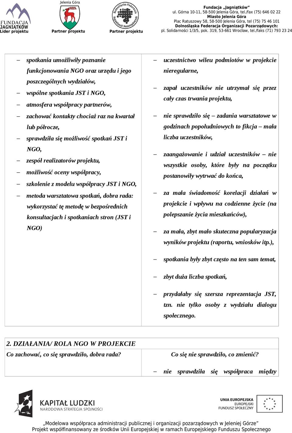 popołudniowych to fikcja mała sprawdziła się możliwość spotkań JST i liczba uczestników, NGO, zespół realizatorów projektu, możliwość oceny współpracy, szkolenie z modelu współpracy JST i NGO, metoda