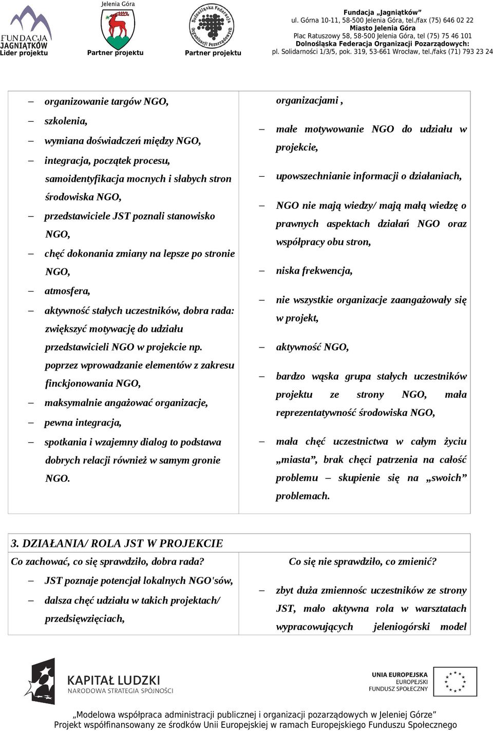 prawnych aspektach działań NGO oraz współpracy obu stron, NGO, niska frekwencja, atmosfera, aktywność stałych uczestników, dobra rada: zwiększyć motywację do udziału nie wszystkie organizacje