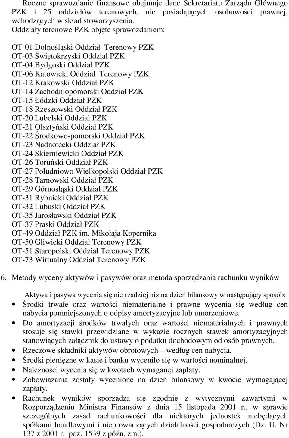 Oddział PZK OT-14 Zachodniopomorski Oddział PZK OT-15 Łódzki Oddział PZK OT-18 Rzeszowski Oddział PZK OT-20 Lubelski Oddział PZK OT-21 Olsztyński Oddział PZK OT-22 Środkowo-pomorski Oddział PZK OT-23