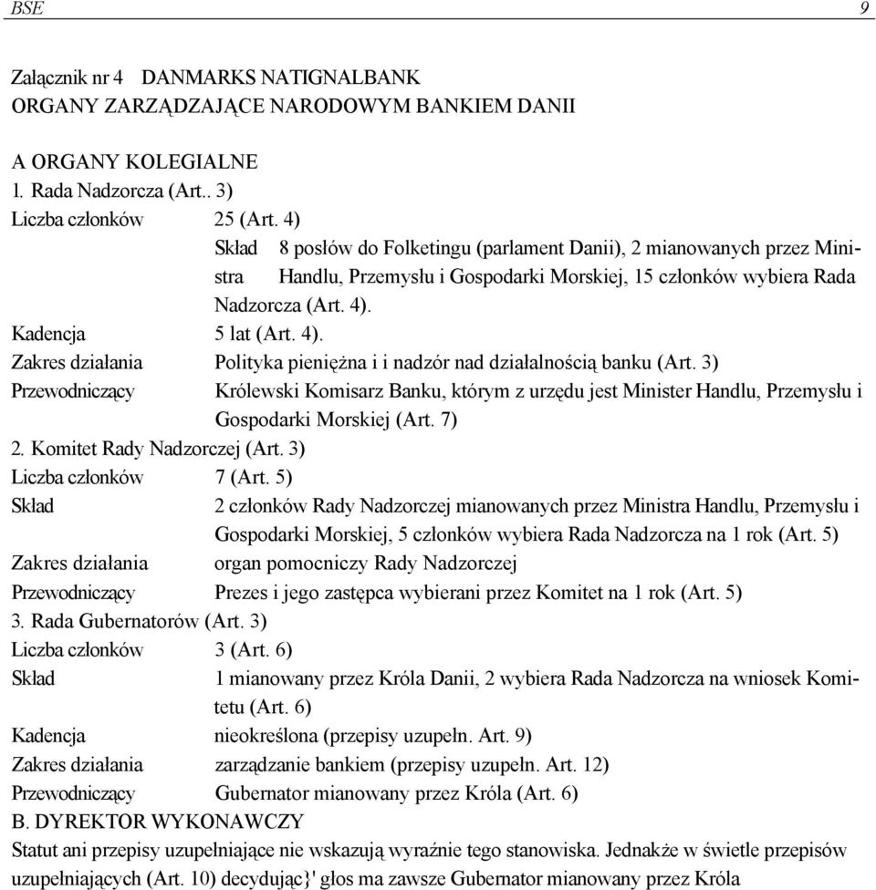 5 lat (Art. 4). Zakres działania Polityka pieniężna i i nadzór nad działalnością banku (Art.