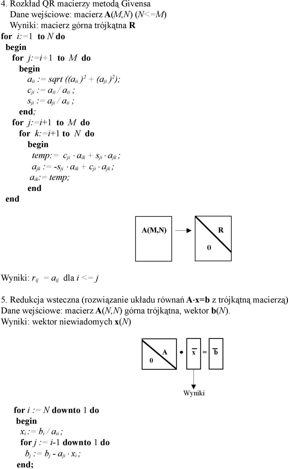 a k := temp; end end A(M,N) R 0 Wynk: r j = a j dla <= j 5.