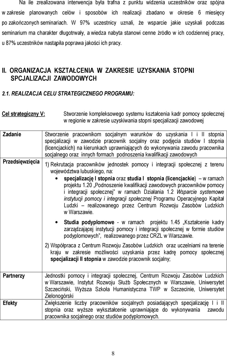 jakości ich pracy. II. ORGANIZACJA KSZTAŁCENIA W ZAKRESIE UZYSKANIA STOPNI SPCJALIZACJI ZAWODOWYCH 2.1.