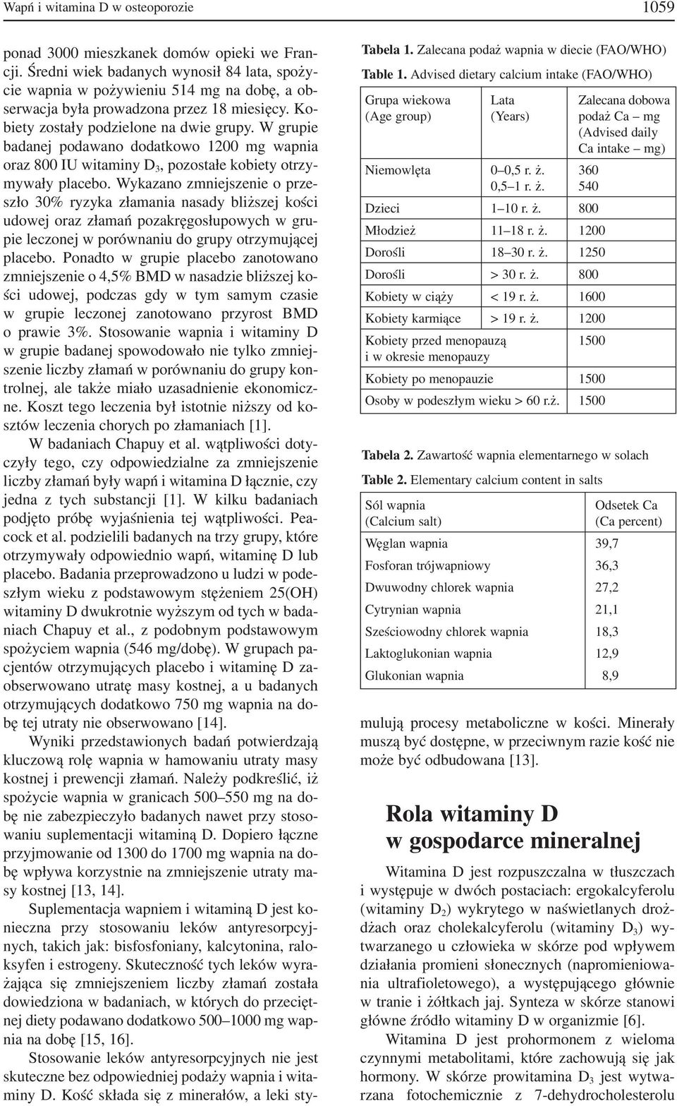 W grupie badanej podawano dodatkowo 1200 mg wapnia oraz 800 IU witaminy D 3, pozostałe kobiety otrzy mywały placebo.