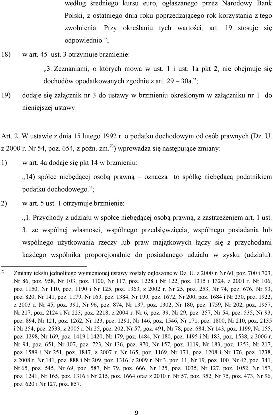 ; 19) dodaje się załącznik nr 3 do ustawy w brzmieniu określonym w załączniku nr 1 do nieniejszej ustawy. Art. 2. W ustawie z dnia 15 lutego 1992 r. o podatku dochodowym od osób prawnych (Dz. U.