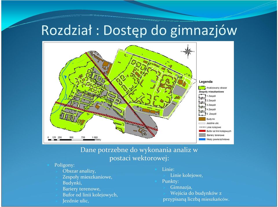 Budynki, Bariery terenowe, Bufor od linii kolejowych, Jezdnie ulic,