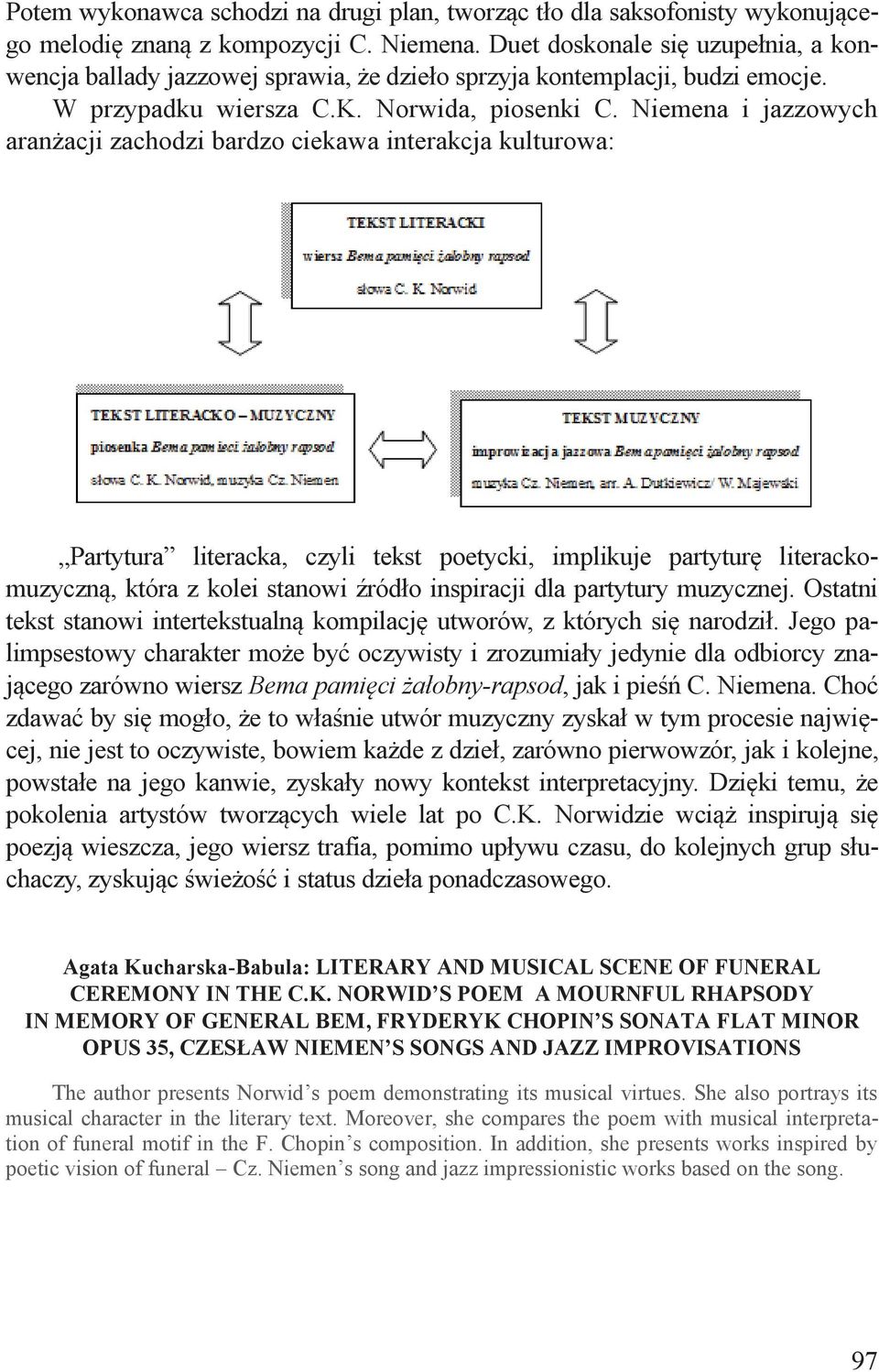 Niemena i jazzowych aranżacji zachodzi bardzo ciekawa interakcja kulturowa: Partytura literacka, czyli tekst poetycki, implikuje partyturę literackomuzyczną, która z kolei stanowi źródło inspiracji