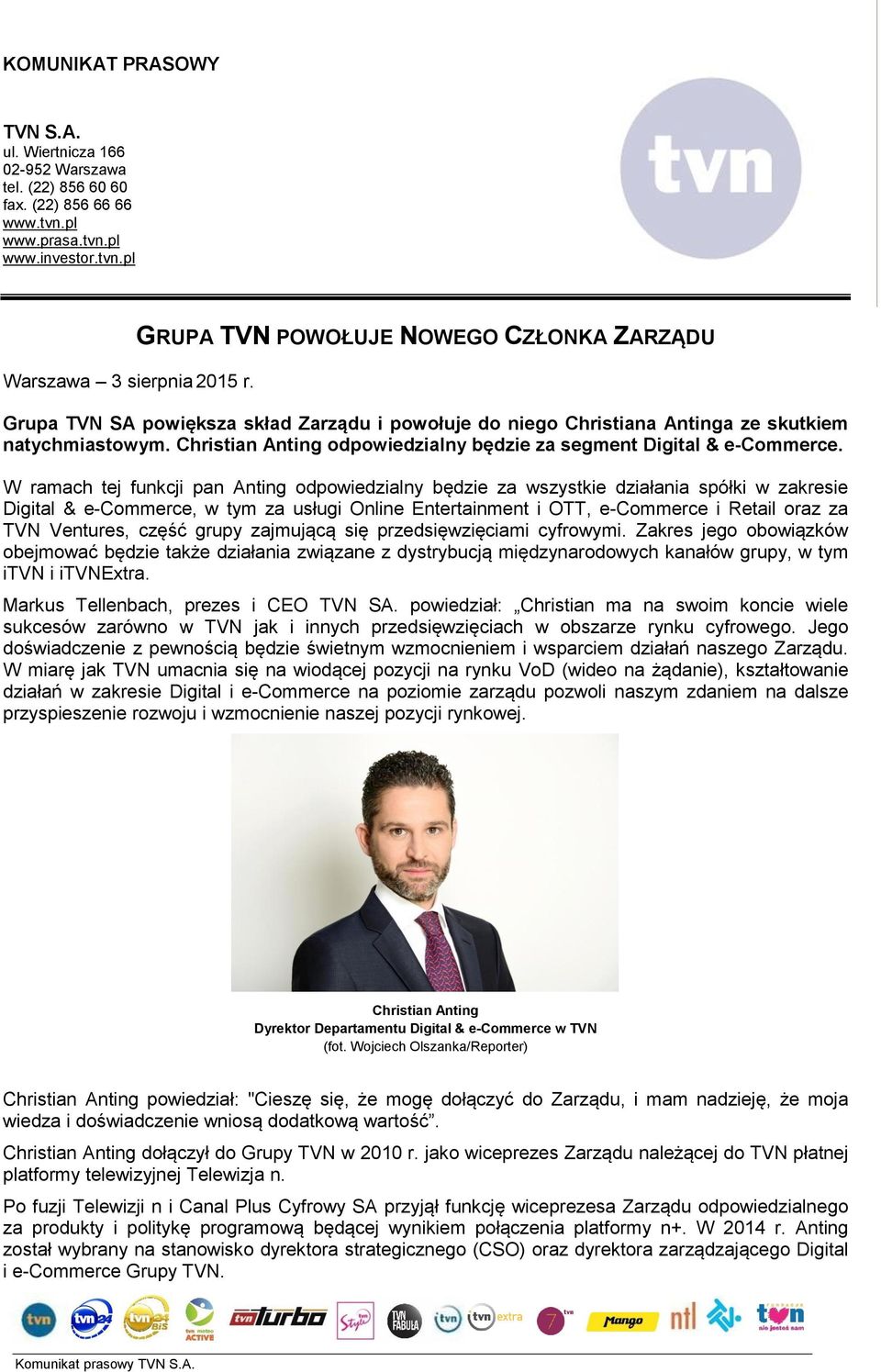 Christian Anting odpowiedzialny będzie za segment Digital & e-commerce.