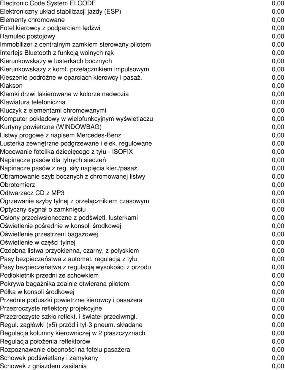 przełącznikiem impulsowym 0,00 Kieszenie podróŝne w oparciach kierowcy i pasaŝ.