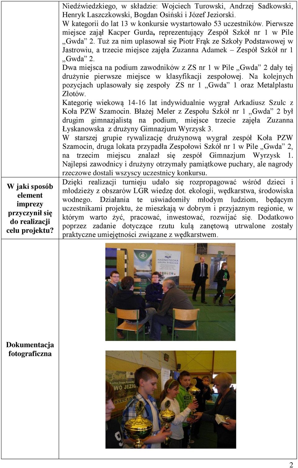 Tuż za nim uplasował się Piotr Frąk ze Szkoły Podstawowej w Jastrowiu, a trzecie miejsce zajęła Zuzanna Adamek Zespół Szkół nr 1 Gwda 2.