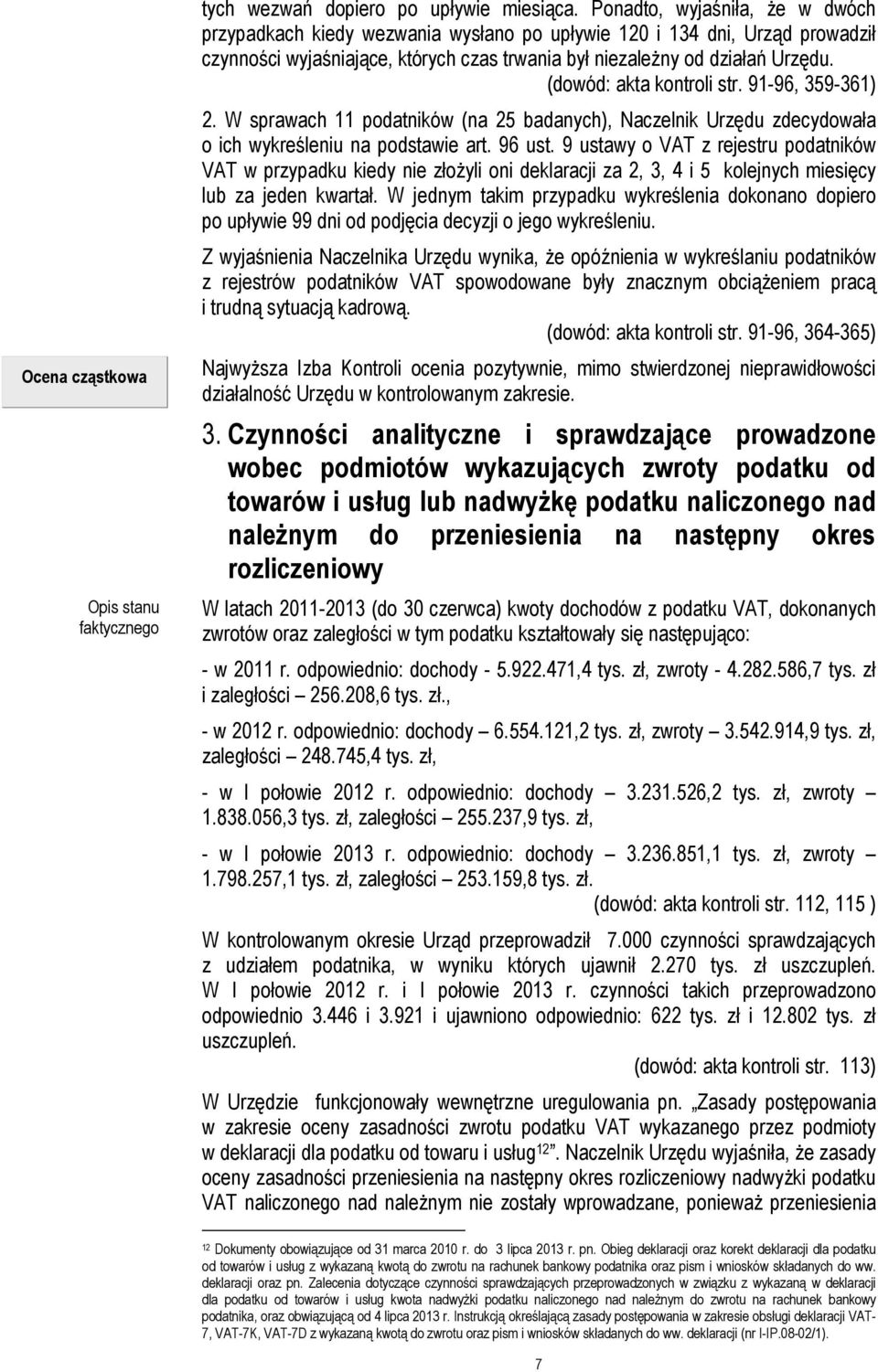 (dowód: akta kontroli str. 91-96, 359-361) 2. W sprawach 11 podatników (na 25 badanych), Naczelnik Urzędu zdecydowała o ich wykreśleniu na podstawie art. 96 ust.