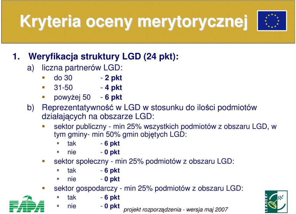 w LGD w stosunku do ilości podmiotów działających na obszarze LGD: sektor publiczny - min 25% wszystkich podmiotów z obszaru