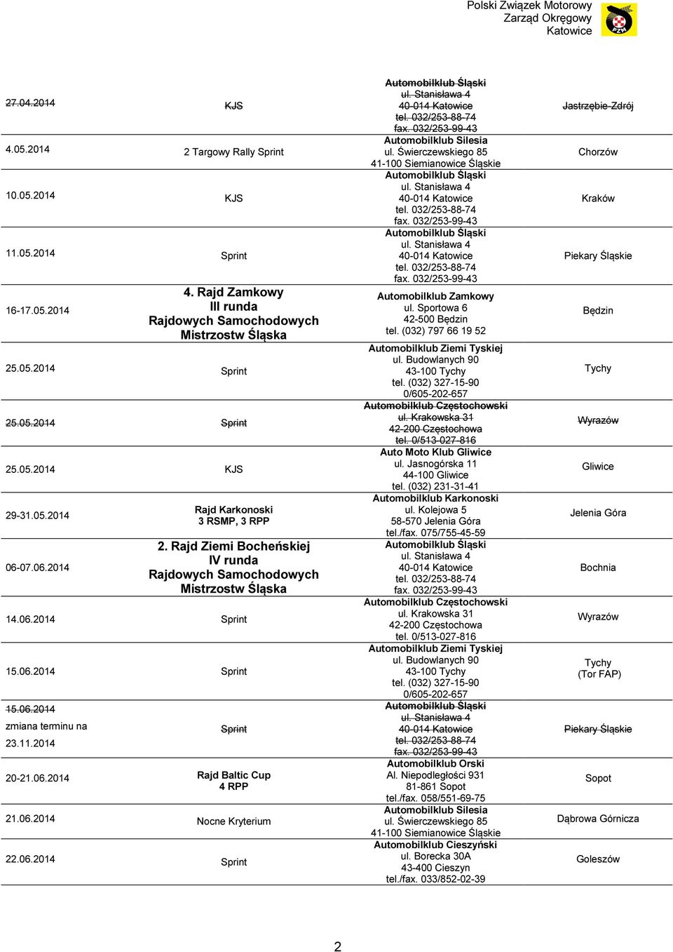 06.2014 Nocne Kryterium 22.06.2014 Sprint Auto Moto Klub Gliwice ul. Jasnogórska 11 44-100 Gliwice tel. (032) 231-31-41 Automobilklub Karkonoski ul. Kolejowa 5 58-570 Jelenia Góra tel.