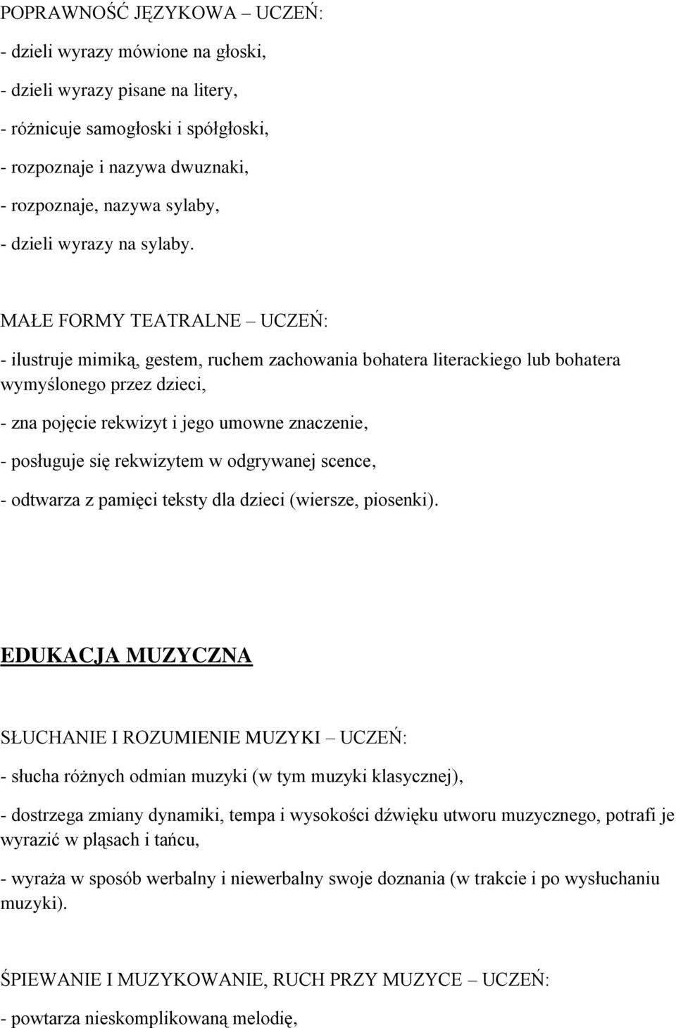 MAŁE FORMY TEATRALNE UCZEŃ: - ilustruje mimiką, gestem, ruchem zachowania bohatera literackiego lub bohatera wymyślonego przez dzieci, - zna pojęcie rekwizyt i jego umowne znaczenie, - posługuje się