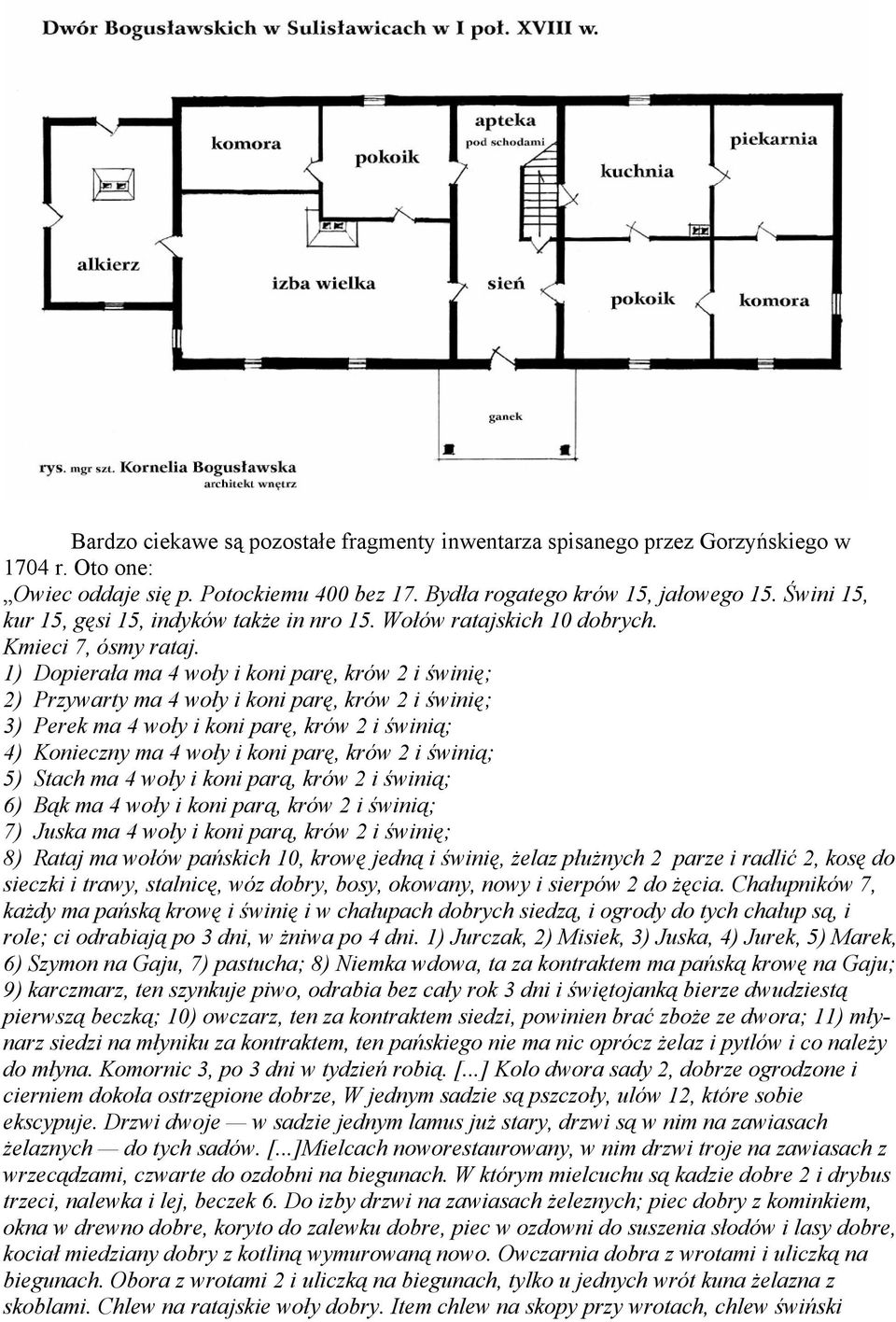 1) Dopierała ma 4 woły i koni parę, krów 2 i świnię; 2) Przywarty ma 4 woły i koni parę, krów 2 i świnię; 3) Perek ma 4 woły i koni parę, krów 2 i świnią; 4) Konieczny ma 4 woły i koni parę, krów 2 i
