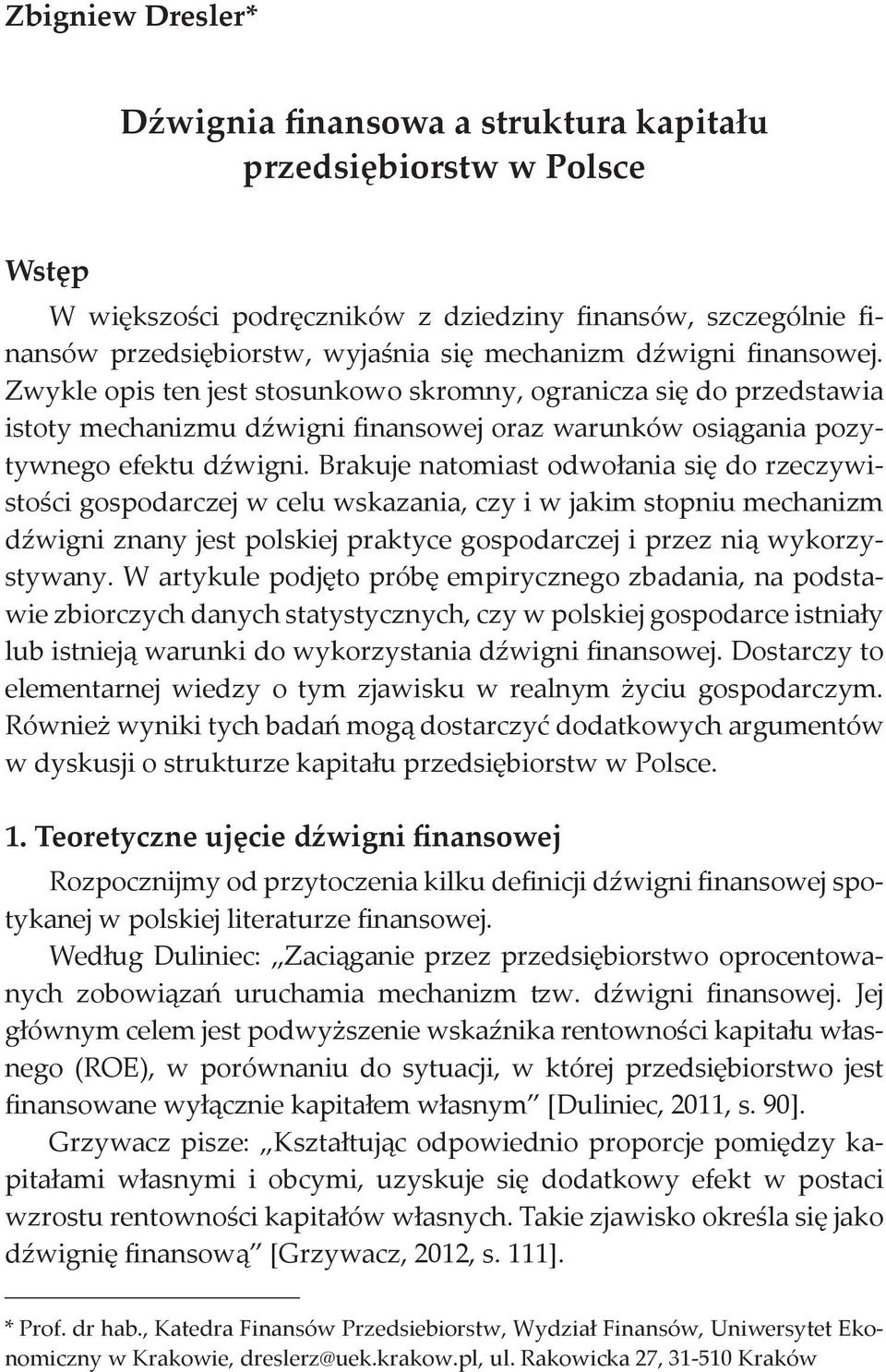 Dźwignia finansowa a struktura kapitału przedsiębiorstw w Polsce - PDF Free  Download