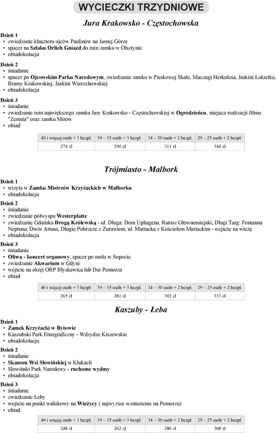 filmu "Zemsta" oraz zamku Mirów 274 zł 290 zł 311 zł 344 zł wizyta w Zamku Mistrzów Krzyżackich w Malborku Trójmiasto - Malbork zwiedzanie półwyspu Westerplatte zwiedzanie Gdańska Drogą Królewską -