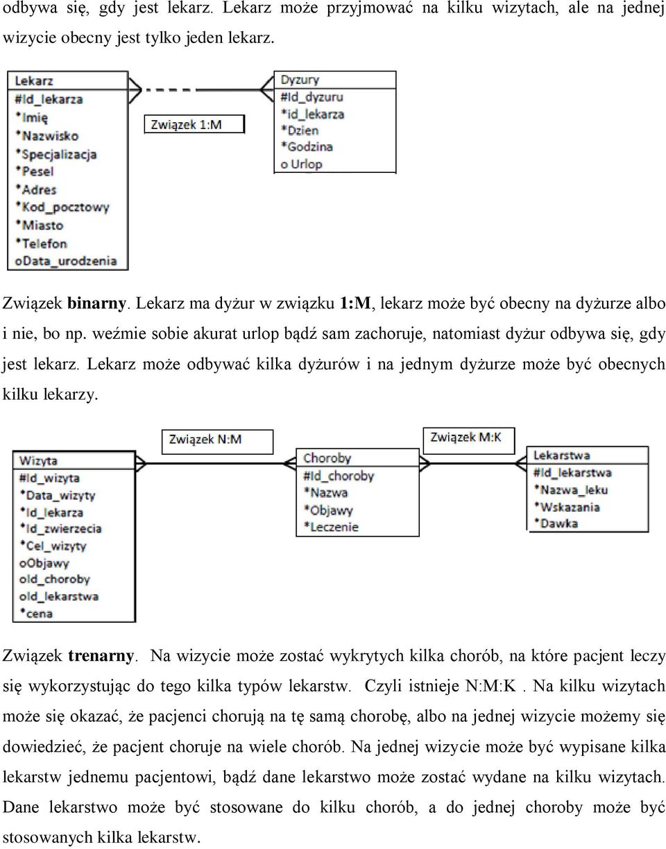 Lekarz może odbywać kilka dyżurów i na jednym dyżurze może być obecnych kilku lekarzy. Związek trenarny.