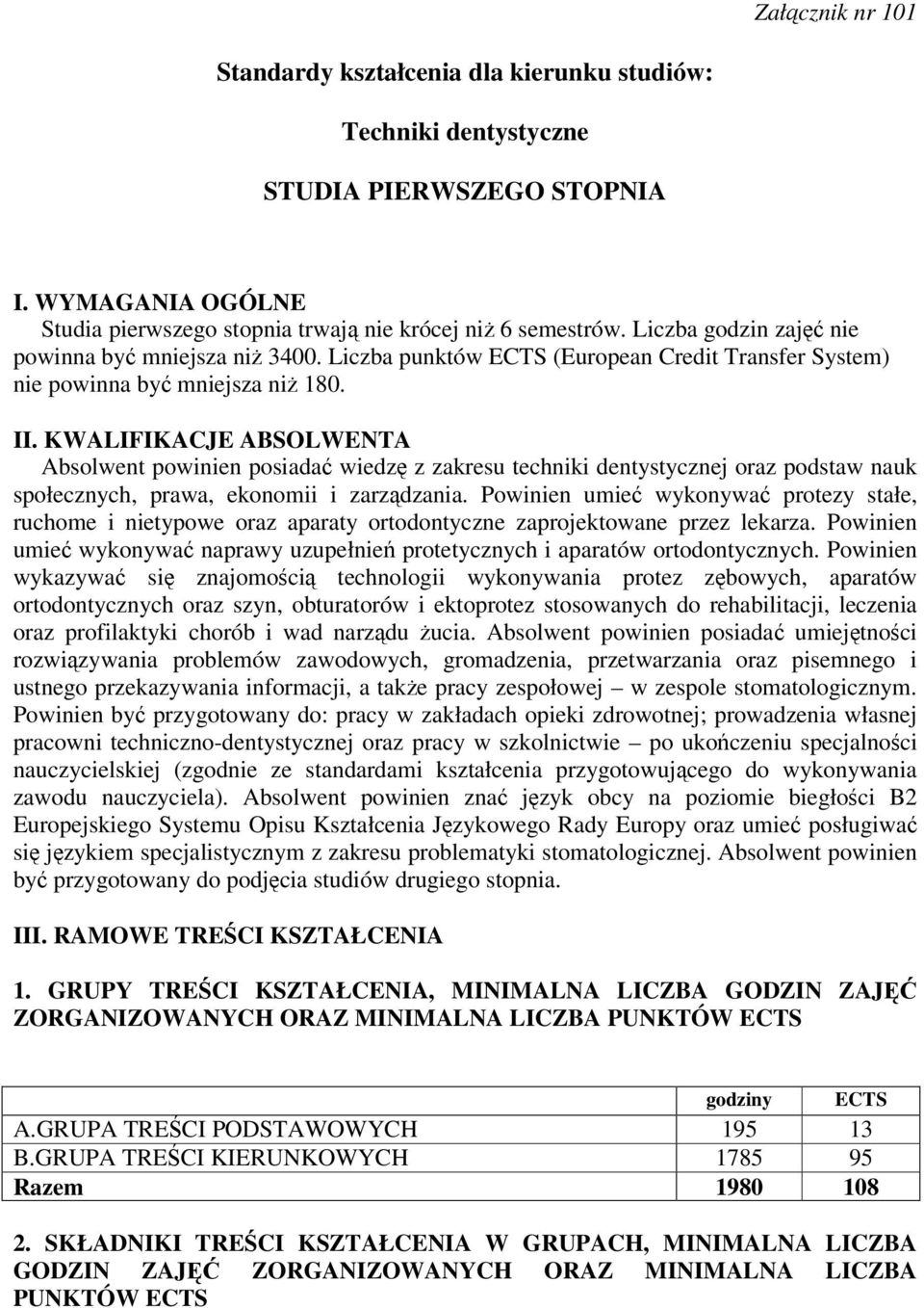 KWALIFIKACJE ABSOLWENTA Absolwent powinien posiada wiedz z zakresu techniki dentystycznej oraz podstaw nauk społecznych, prawa, ekonomii i zarzdzania.