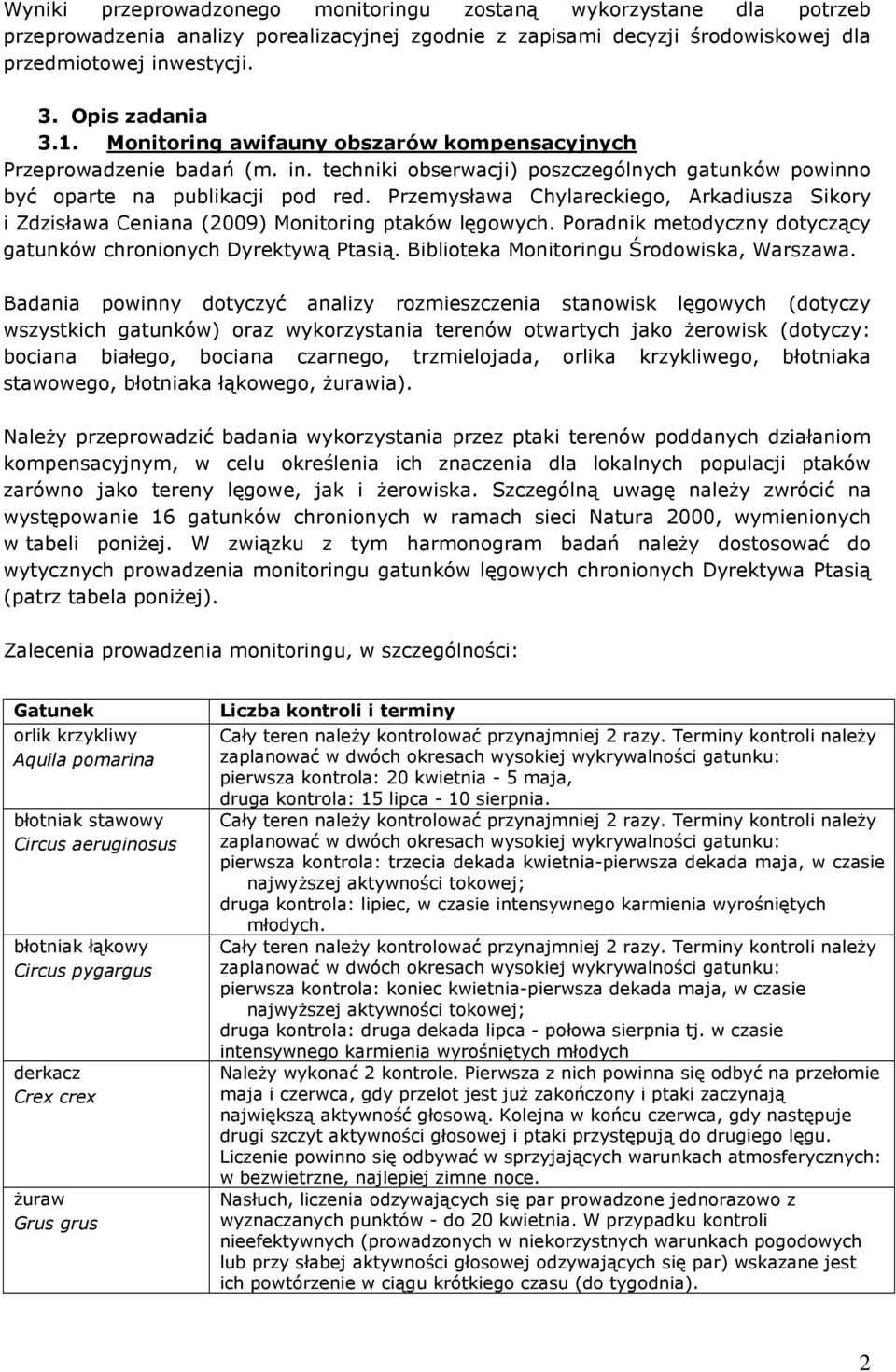 Przemysława Chylareckiego, Arkadiusza Sikory i Zdzisława Ceniana (2009) Monitoring ptaków lęgowych. Poradnik metodyczny dotyczący gatunków chronionych Dyrektywą Ptasią.