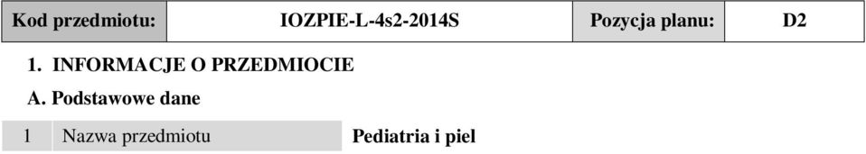 Praktyczny 6 Rok studiów II rok, IV semestr 7 Specjalność - Jednostka prowadząca 8 kierunek studiów Instytut Ochrony Zdrowia, Zakład Pielęgniarstwa 9 Liczba punktów ECTS 15 ECTS 10 Imię i nazwisko