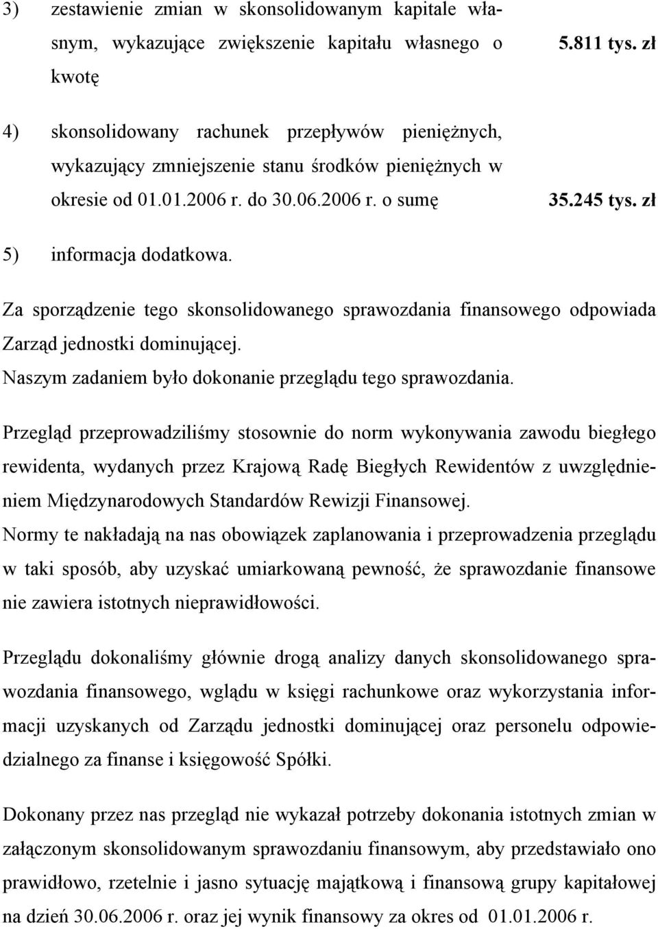 Za sporządzenie tego skonsolidowanego sprawozdania finansowego odpowiada Zarząd jednostki dominującej. Naszym zadaniem było dokonanie przeglądu tego sprawozdania.